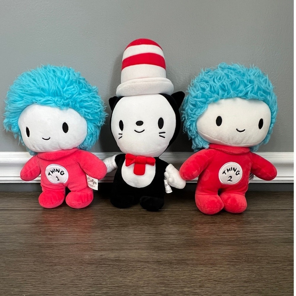 Dr Seuss Cat in the Hat Thing 1 Thing 2 Plush Set Universal Studios 3pc Lot